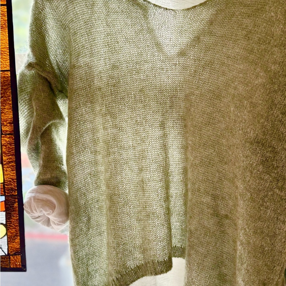 Sage V-Neck mohair sweater and cotton shirt